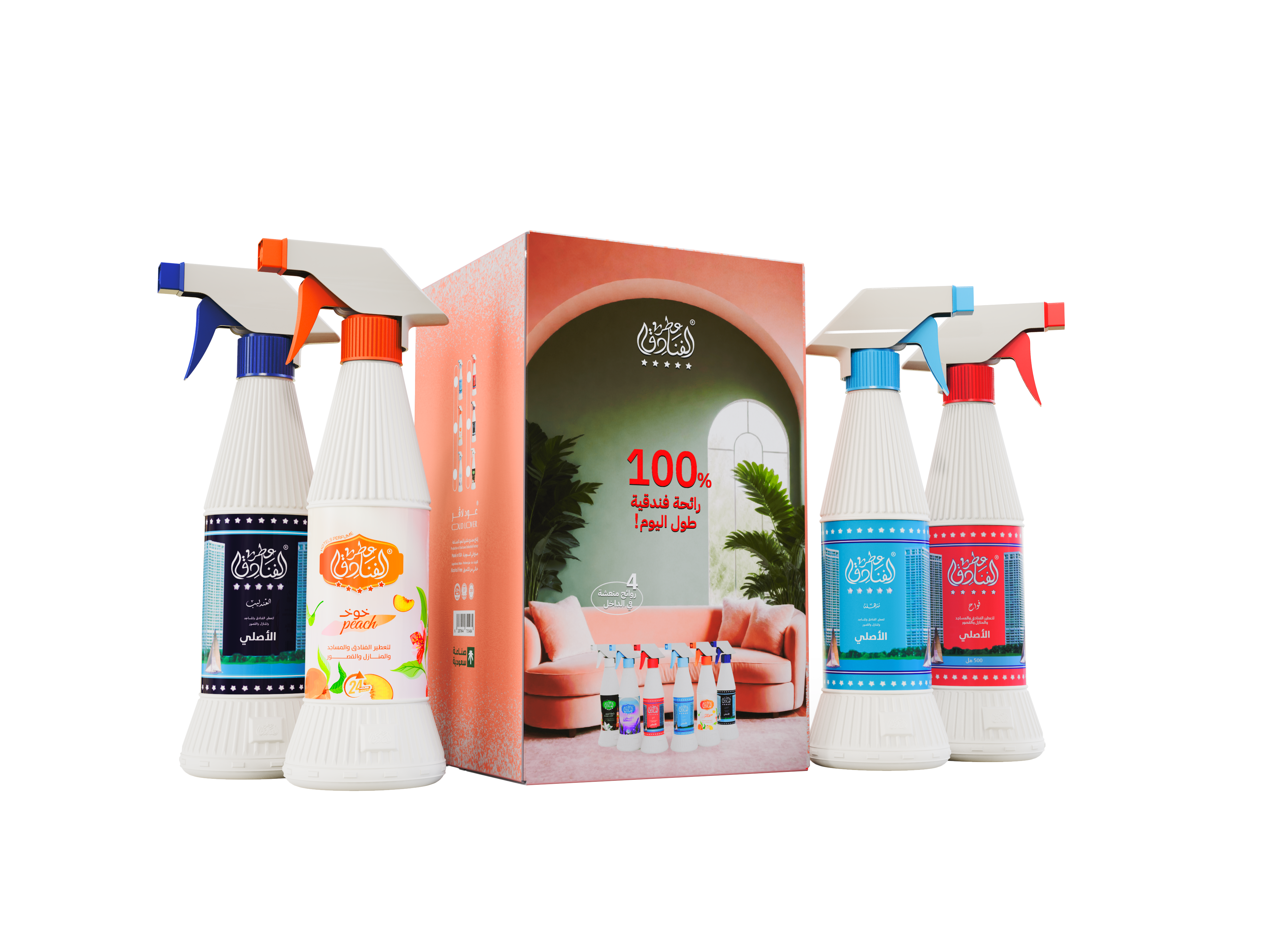 بكج معطرات المفارش من عود لافر يحتوي على معطر المفارش مذهلة، معطر مفارش عطر الفنادق خوخ ومعطر مفارش عطر الفنادق فواح ومعطر مفارش عطر الفنادق العندليب